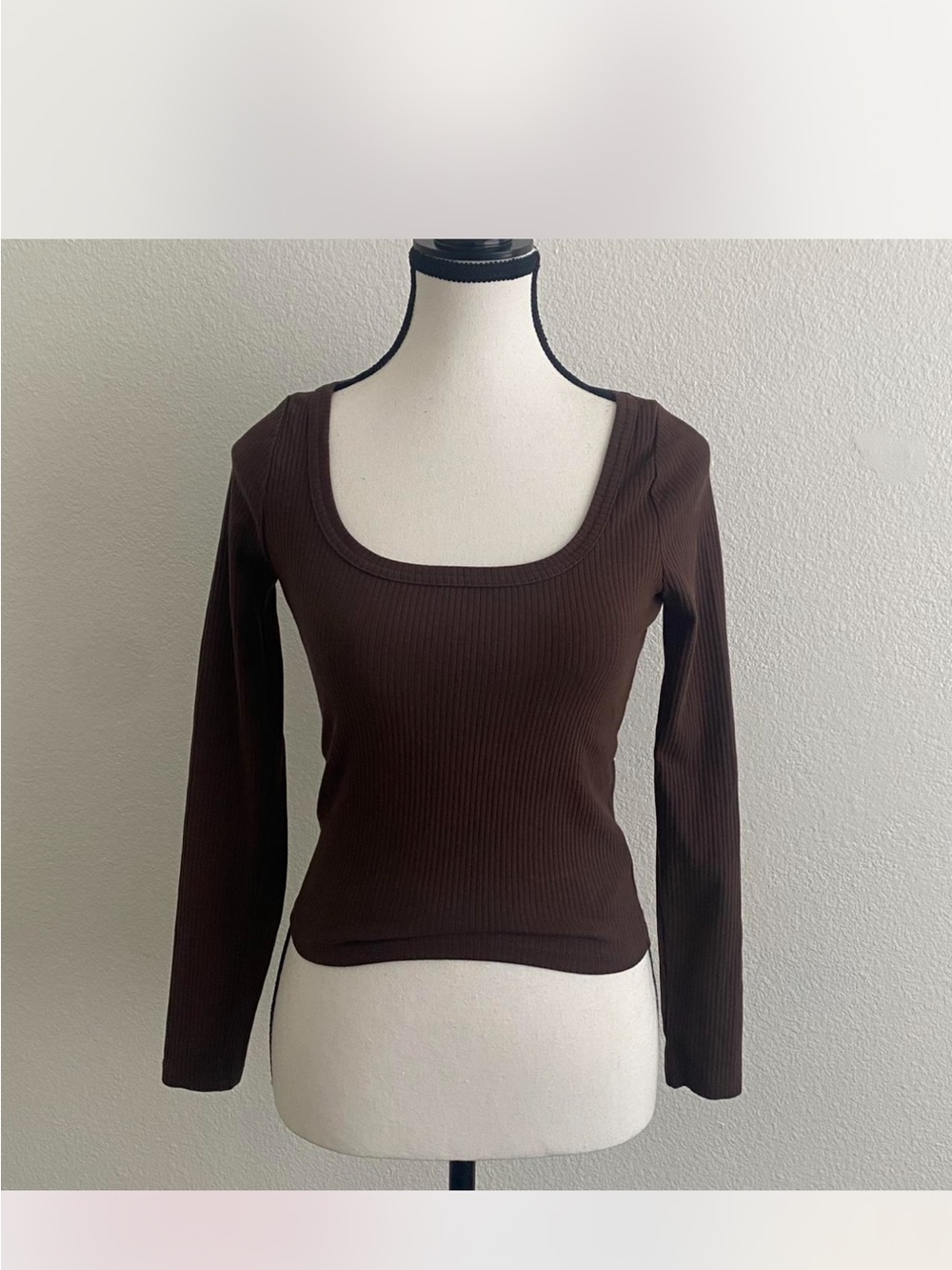 Madewell brown ribbed cotton long sleeved top XS